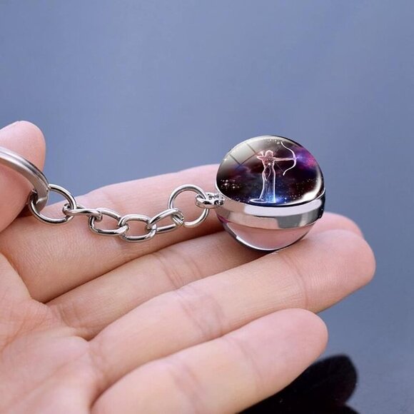 Zodiac Constellations Charm Luminous Crystal Ball Keychain Womens Gifts - Picture 3 of 6